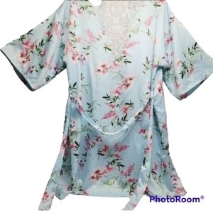 * Apt 9 intamates womens small silky floral robe with waist tie lace detail